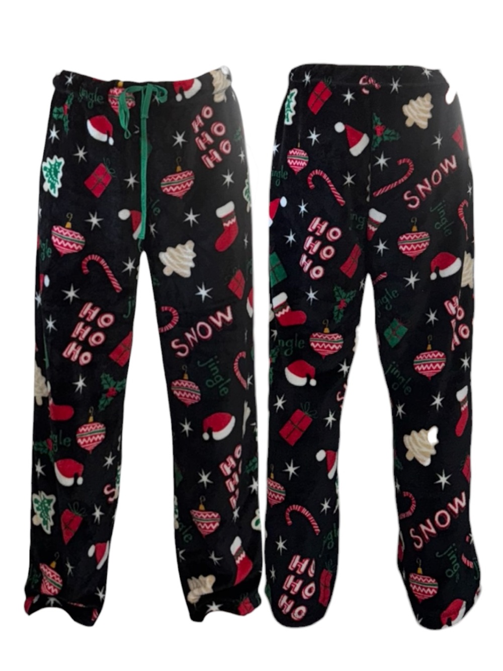 Kids Holiday Fleece Pajama Pants - Black with Red & Green Prints